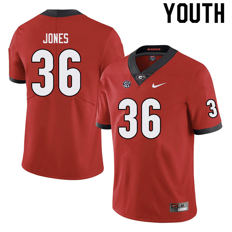 Georgia Bulldogs Youth Garrett Jones #36 Black Stitched College UGA Football Jersey 23NM017HO